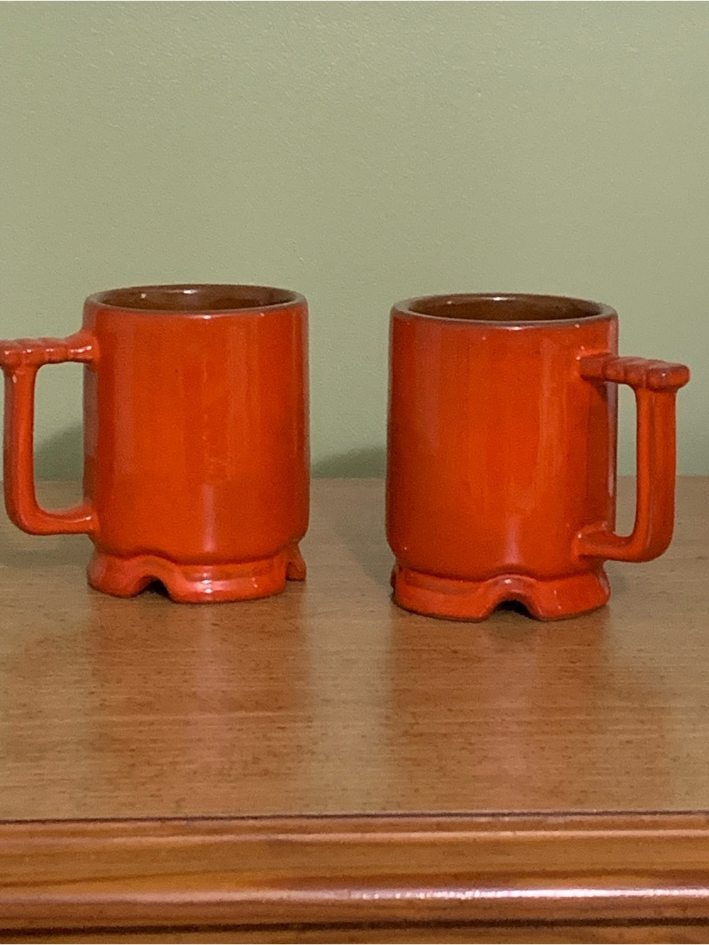 Vintage Frankoma Pottery C1 Flame Red Orange Footed Tea Coffee Mug Cup